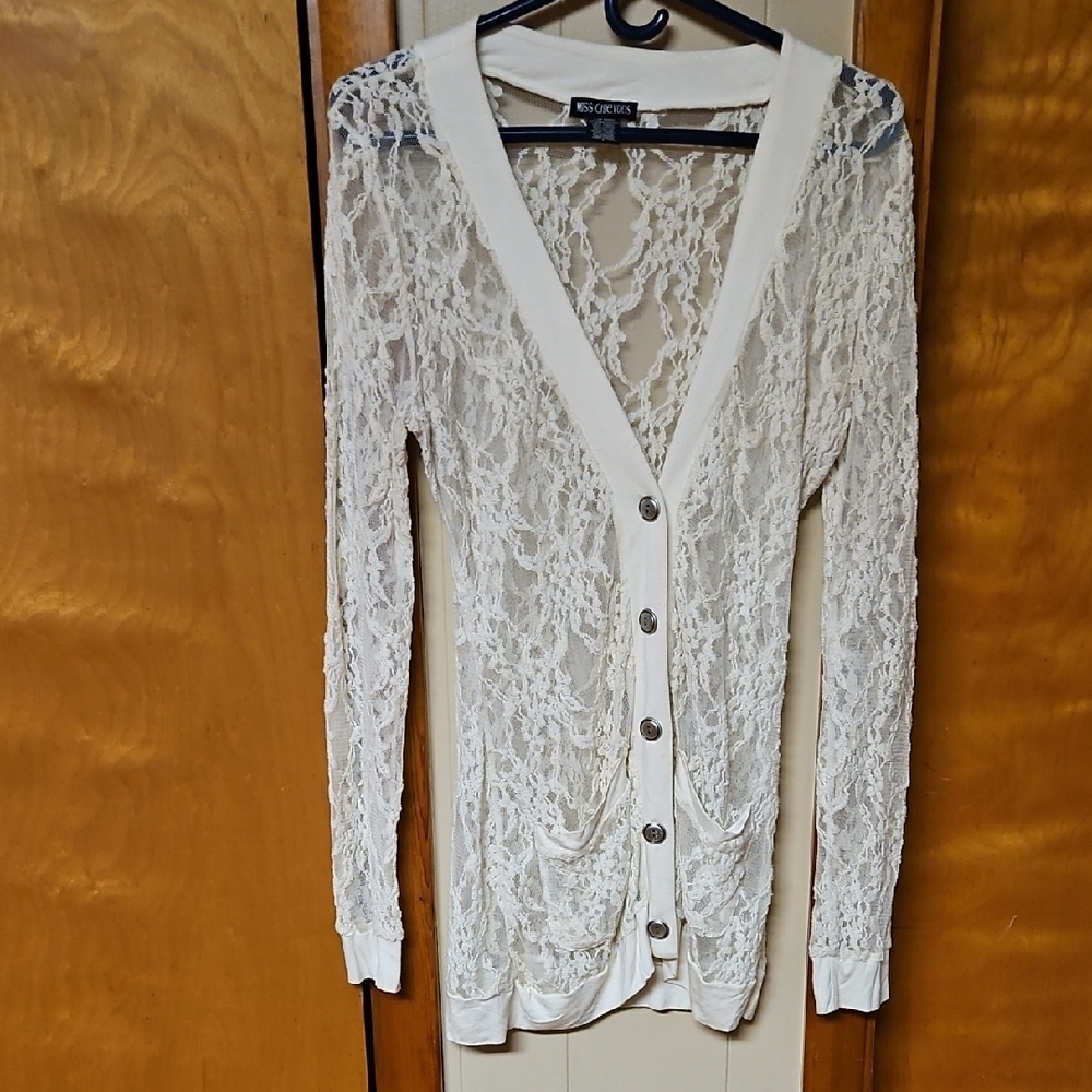 Miss Chievous Cream Lace Cardigan Sweater